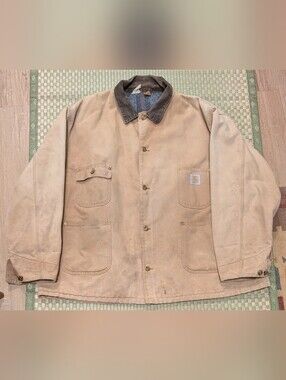 Vintage Carhartt Blanket Lined Chore Jacket Corduroy Collar Size 2XL Made in USA